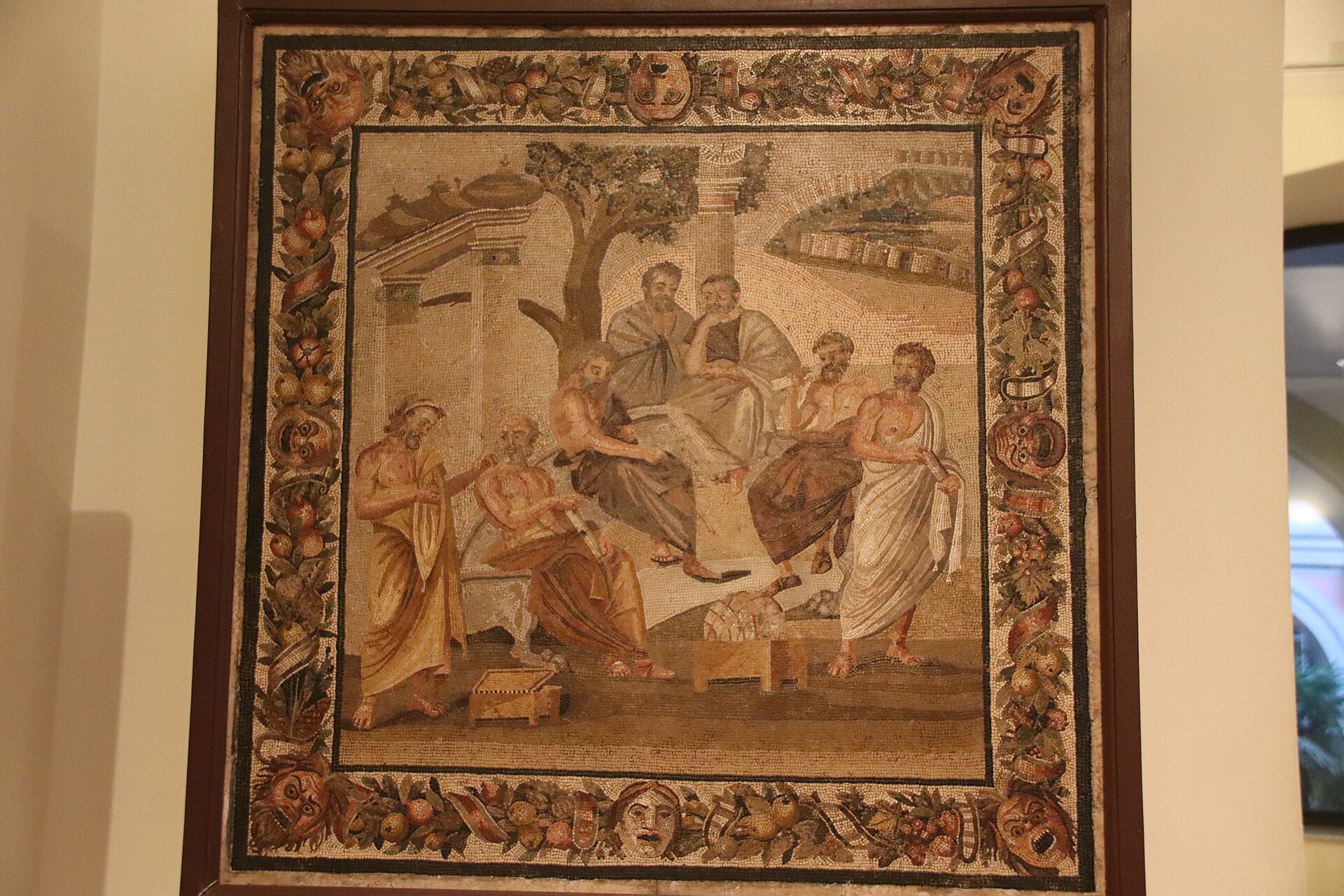 A Roman mosaic showing philosophers gathered at Plato’s Academy.